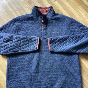 Orvis Men's Large Gray / Orange Quilted 1/4 Snap Sweater,100% Cotton,Light Flaws